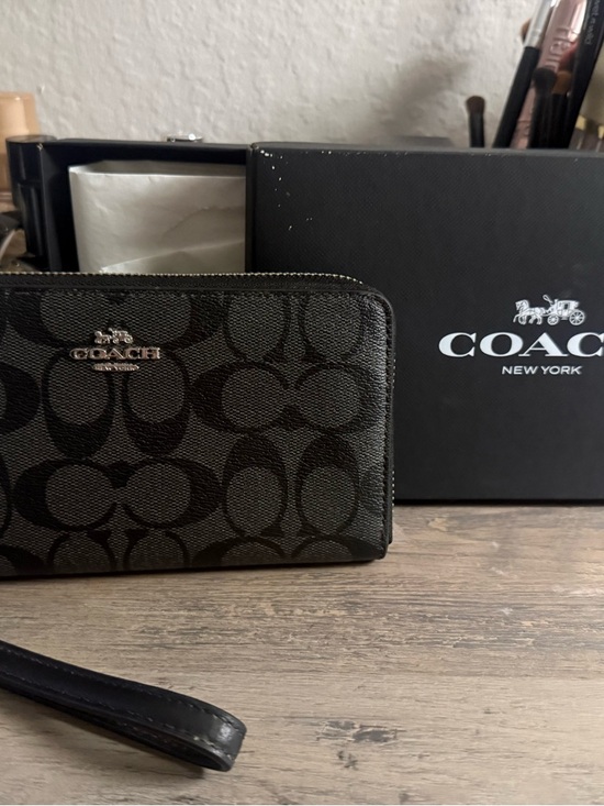Coach Signature Zip Around Wristlet Wallet - Black/Brown - Picture 4 of 10